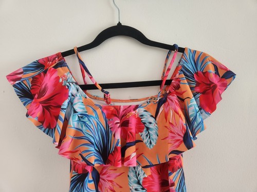 Girls Tropical Floral Vibrant Ruffle Top One piece Bathingsuit Swim Size 9 - Picture 6 of 9