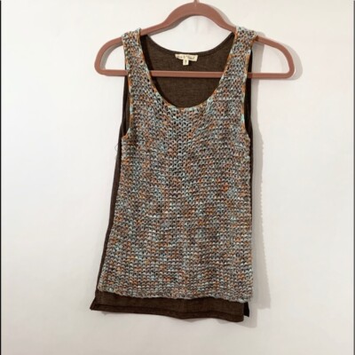 Hem & Thread Womens Tank Top Size Medium Brown Basket Weave Casual Popover