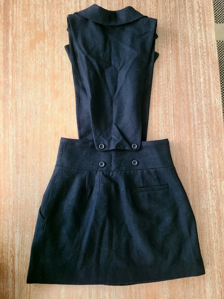 Dolce Vita Wool Wren Tuxedo Dress Women's Overalls Skirt XS XSMALL Black 2 Piece - Image 3 of 4