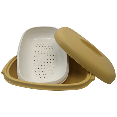 Tupperware Steamer Harvest Gold 3 Piece Microwave Vegetable Rice Vintage
