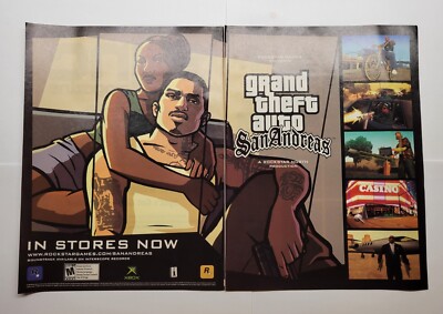 Grand Theft Auto San Andreas XBOX PS2 RockStar 2004 Double Page Game Magazine Ad