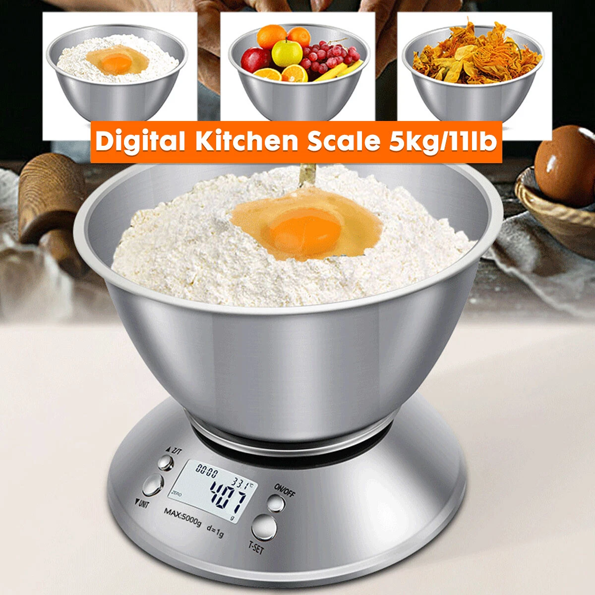 Digital Kitchen Food Scale w/ Removable Bowl Electronic Stainless Steel 5KG / 1g
Opens in a new wind