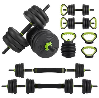 4-in-1 Adjustable Dumbbell Set Barbell Kettlebells Push-Up-Stand 44 Pounds