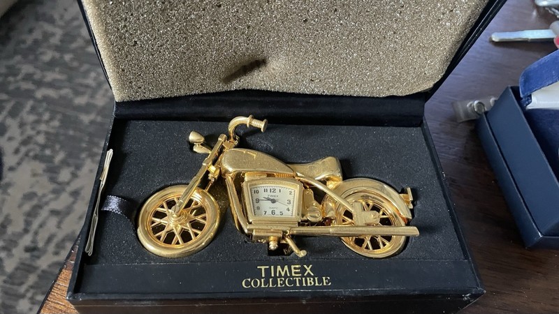 Timex Gold Motorcycle Desk Clock Analog Quartz Battery-Operated Metal