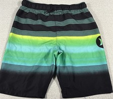 Hurley In-Brief Swim Trunks Boys Size Med 14/16 Black Green Logo Wicking B6