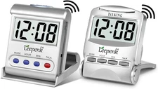 LEEPENK 2 Pack Talking Clocks for Blind Elderly,Hearing Impaired Alarm Silver 