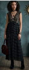 Adrianna Papell Women's Size 14 Tiered Lace Maxi Dress Whimsigoth Black Fairy