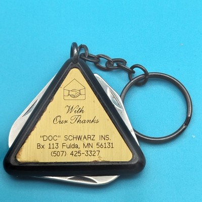 Vintage Promotional Folding Knife Keychain Multi-Tool ''DOC'' SCHWARZ INS.