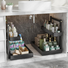 Bamboo under Sink Organizer and Storage, 2 Tier Pull Out Cabinet Organizer, Slid