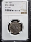 Beautiful 1892 O Barber Quarter NGC Graded UNC Details