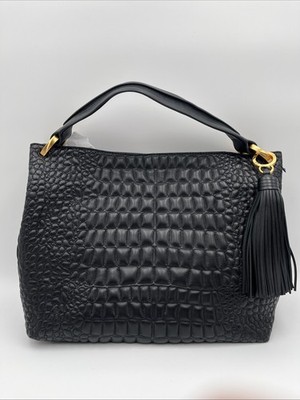 DKNY Glenwood Quilted Croc Shoulder with Tassel Detail - Black/Gold