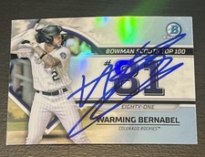 WARMING BERNABEL Signed 2023 Bowman Chrome Top 100 Baseball Card 81 Rockies AUTO