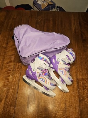 Girls Kids Adjustable Ice Skates Size 12c-2y Purple Pink White with Bag
