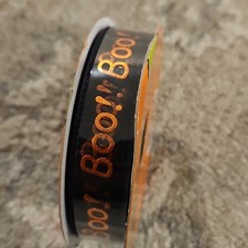 Halloween Boo Ribbon 5/8" X 6 Yards Black And Orange