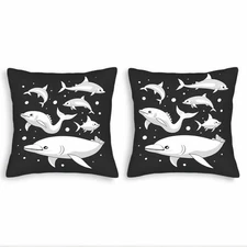 Set of 2 Throw Pillow Covers 18x18in - Black Design with White Bubbles 