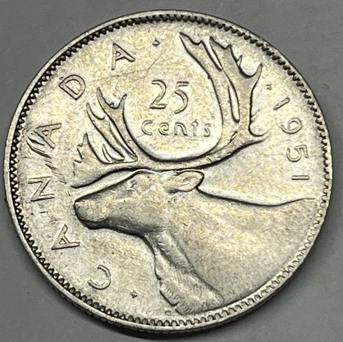 1951 Canada Silver Quarter 25 Cents.      Bold Well Detailed Coin. Ships Free!