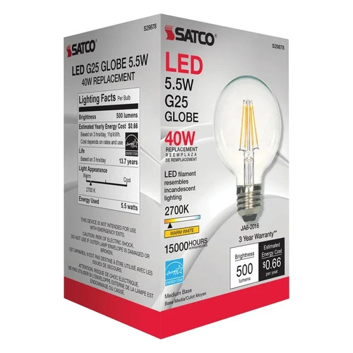 5.5 Watt G25 LED - Clear - Medium base - 2700K - 500 Lumens - 120 Volt -  6 Pack - Picture 8 of 10