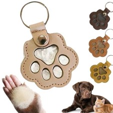Paw Print Pet Memorial Keychain, Leather Photo Frame Design, Multiple Beige