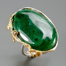 Handmade 28ct Natural Malachite Ring 925 Sterling Silver Size 9 /R426121