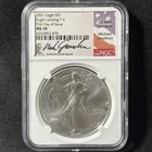 2021 $1 Silver Eagle Landing T-2 Gaudioso Signed Label First Day FDOI NGC MS 70