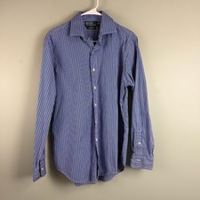 Polo Ralph Lauren Regent Custom Fit Shirt Mens 16 Large Blue Striped Button Down