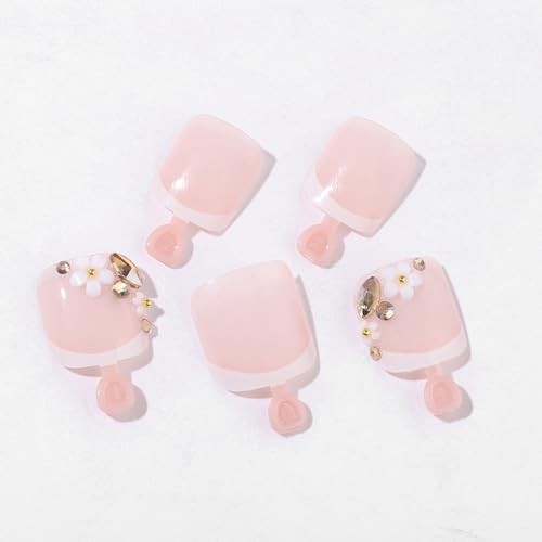 24 Pcs White French Press on Toenails Short Square Pink Fake Toe Nails Press W2 - Bild 5 von 7