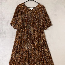Go Softly Patio House Dress Zip Front Copper Brown Womens Lg Mumu Crinkle Rayon