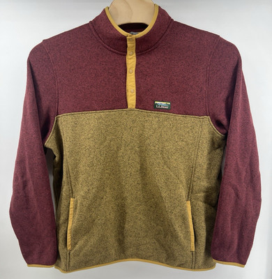 LL Bean Sweater Fleece Pullover Colorblocked XL Tall Slightly Fitted Burgundy 