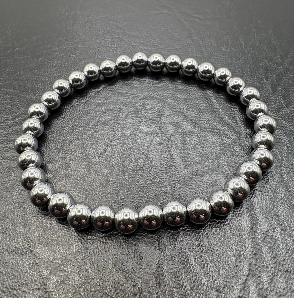Hämatit-Edelstein Kugel/Perlen Armband versilbert 20cm lang Stretch/Flexband NEU - Bild 3 von 4