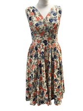 20th Century Foxy UK 10 Floral Dress Cream V Neck Sleeveless Vintage (10)