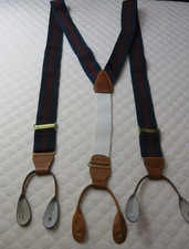 Brooks Brothers 1818 Suspenders Silk Solid Brass Navy Blue/Red Stripe