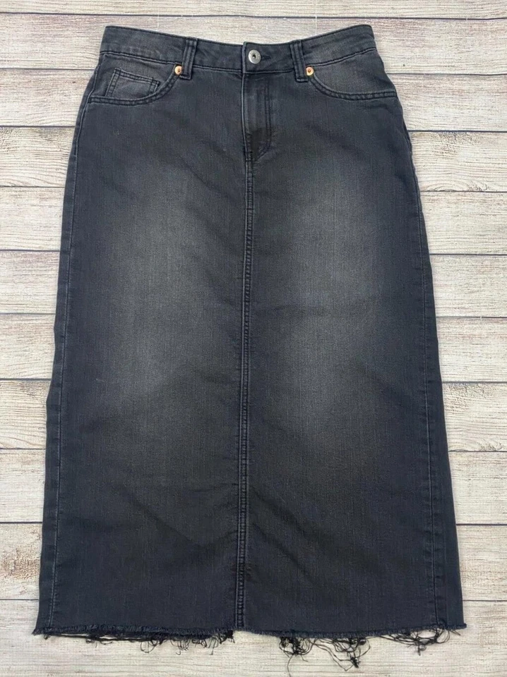 Falda Lápiz H&M Dividida Jean Midi Mujer Talla 6 Negra Denim Bolsillos Abertura Trasera Foto 4 de 4
