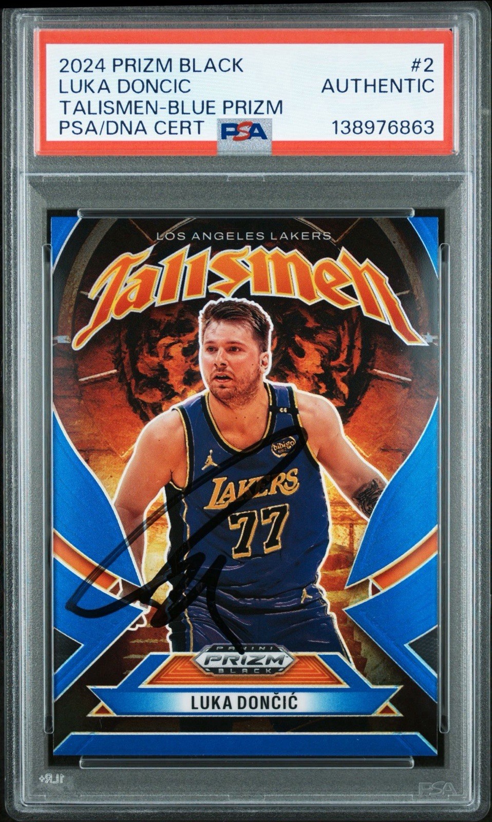 2024 Panini Prizm Black #2 Luka Doncic Blue Talismen /199 PSA/DNA AUTO LAKERS