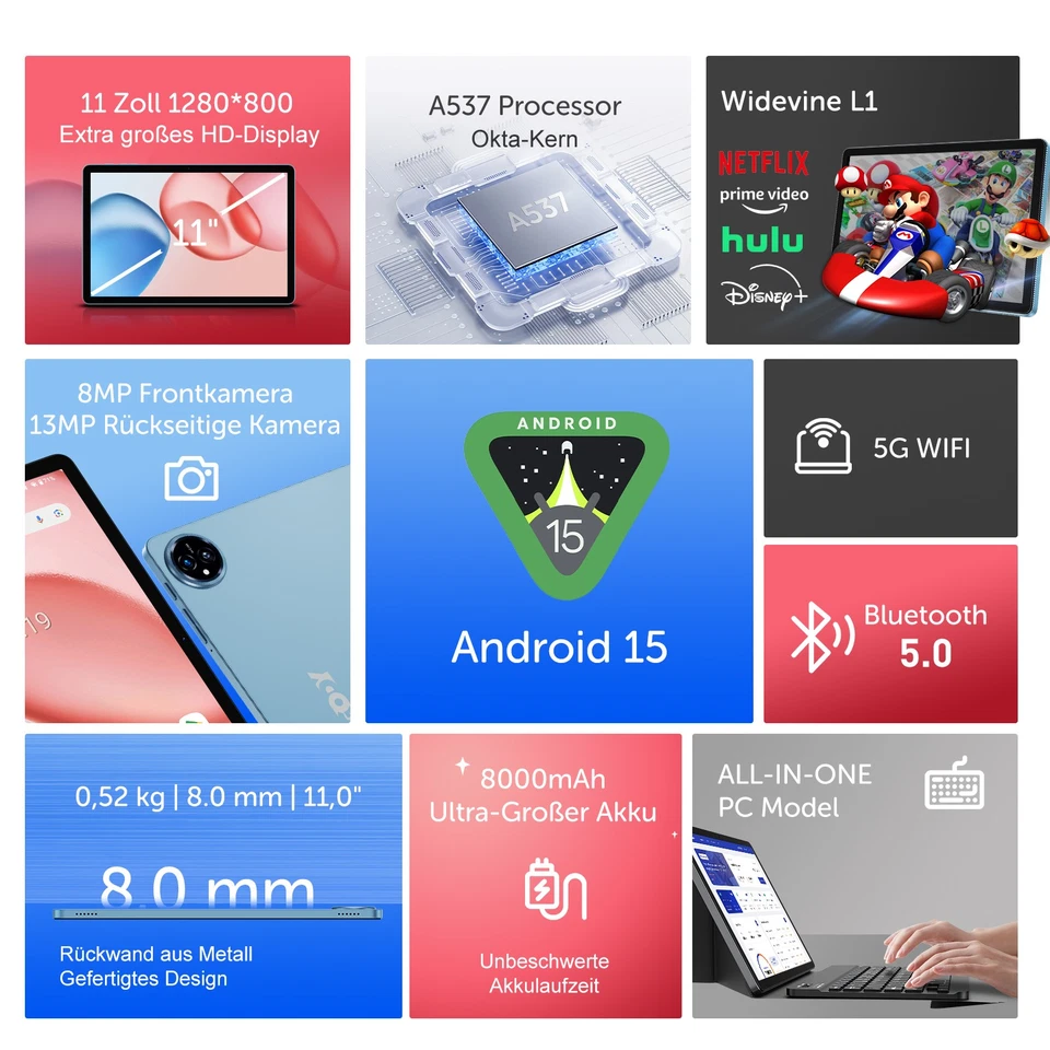 2025 Neuest Tablet Android 15 11 Zoll 16GB RAM+256GB ROM 8000mAh Octa core IPS - Bild 2 von 4