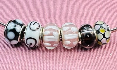 Glass Beads Silver 925 Colorful Charms For Bracelet Necklace Lot Of 6  #J