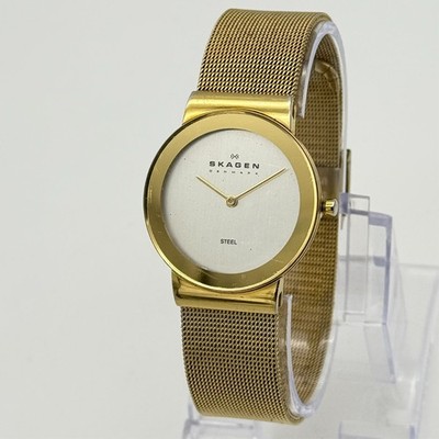 Men's SKAGEN All Steel Gold Tone 32mm Classic Thin Watch, Steel Mesh Band 358LGG