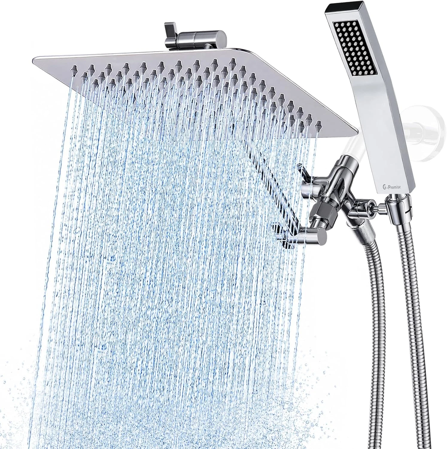 G-Promise All Metal 8 Inch Dual Square Shower Head with Handheld Spray Combo, Ra
