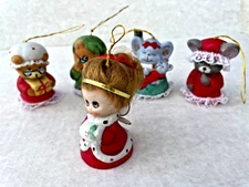 VTG JASCO CARING CRITTER CHIMERS Bisque Porcelain Ornaments Lot of 5 Taiwan