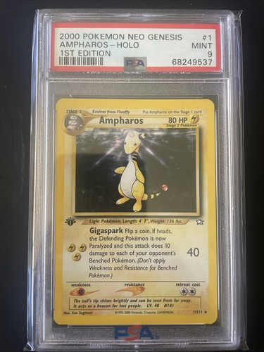 Pokémon Neo Genesis 1st Edition Ampharos Holo Rare Card 1/111 2000 WOTC PSA 9