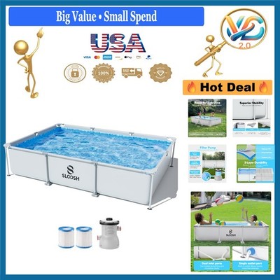 10ft x 6.8ft Above Ground Rectangular Pool with Filter Pump Gray