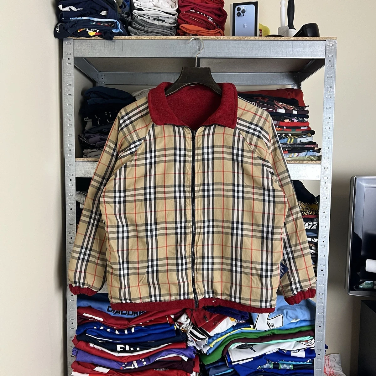 Rare! Burberry Reversible Fleece Jacket Checkered 90s | eBay