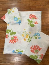 Vintage Retro Wamsutta Superlin Floral Twin Sheet Set Fitted-Flat-2 Pillow Cases