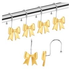Bow Shower Curtain Hooks, 12 Pack Decorative Resin Knots, Stainless Steel Gold
