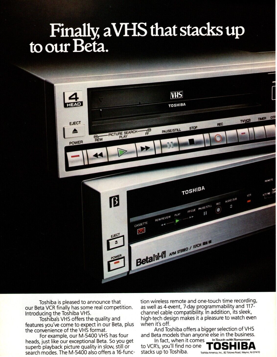 1985 TOSHIBA M-5400 VHS VCR PRINT AD, WIRELESS REMOTE FEATURES