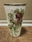Vintage DeLuxe Inc. USA Hand Painted Milk Glass Floral Vase Tumbler Signed