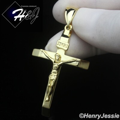 MEN 925 STERLING SILVER 3D JESUS CHRIST CROSS CRUCIFIX GOLD PLATED ...