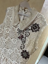 GORGEOUS VINTAGE CRYSTALS ELEGANCE CUSTOM MADE IVORY CROCHET LACE PARTY DRESS