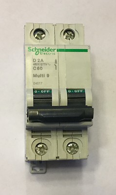 Schneider Multi 9 Breaker, 2 Pole, 2 Amp, C60 D2A (New)