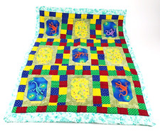 Baby Quilt Handmade Sewn 36 x 28 Blanket Green Geckos Lizards Frogs Animals NEW