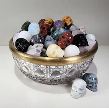 X4 Carved Gemstone Skulls, Mini Skull Set